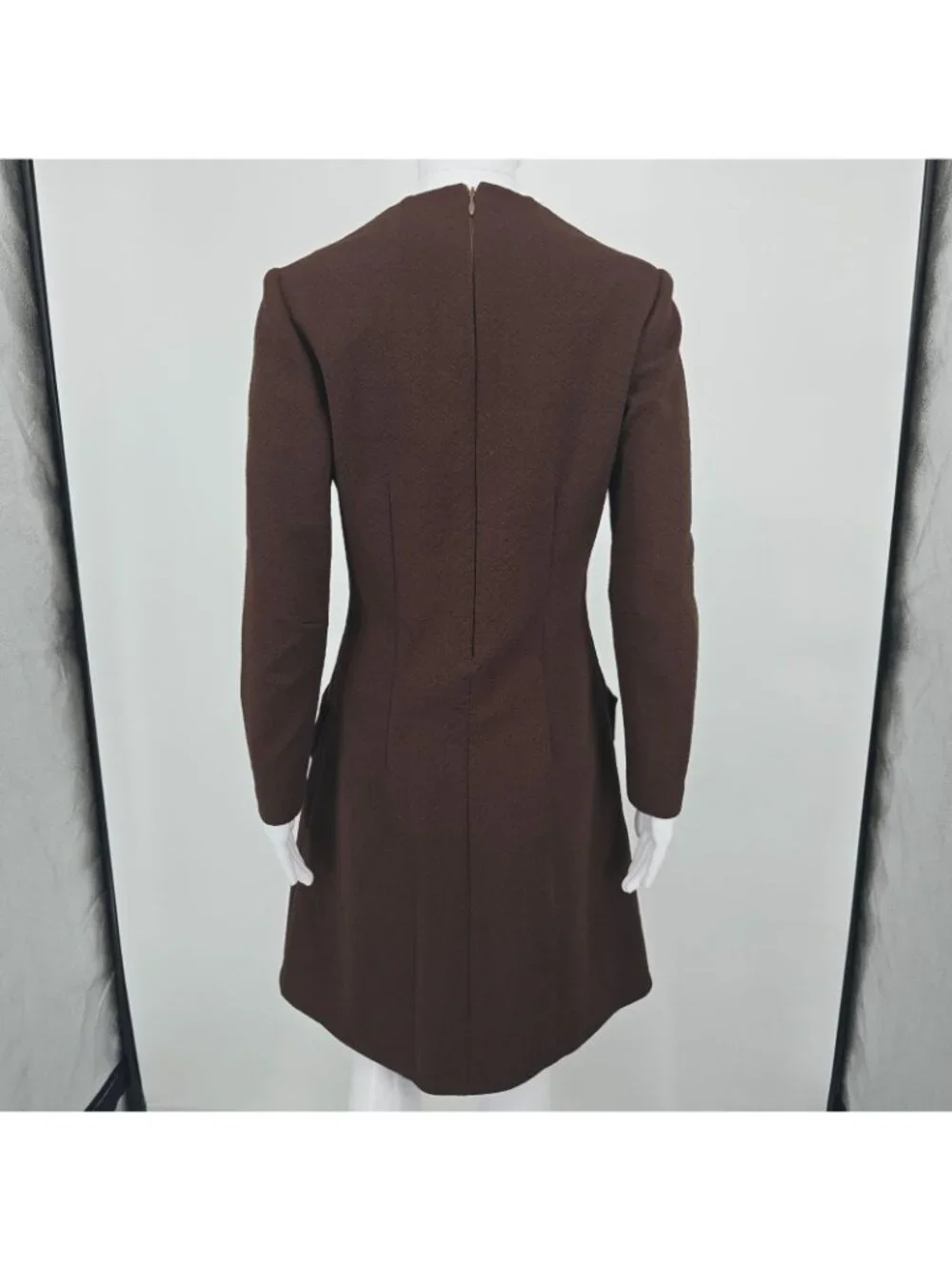 Vintage 1960s Chocolate Brown Textured Knit Knee Length A-Line Mod Dress (M)